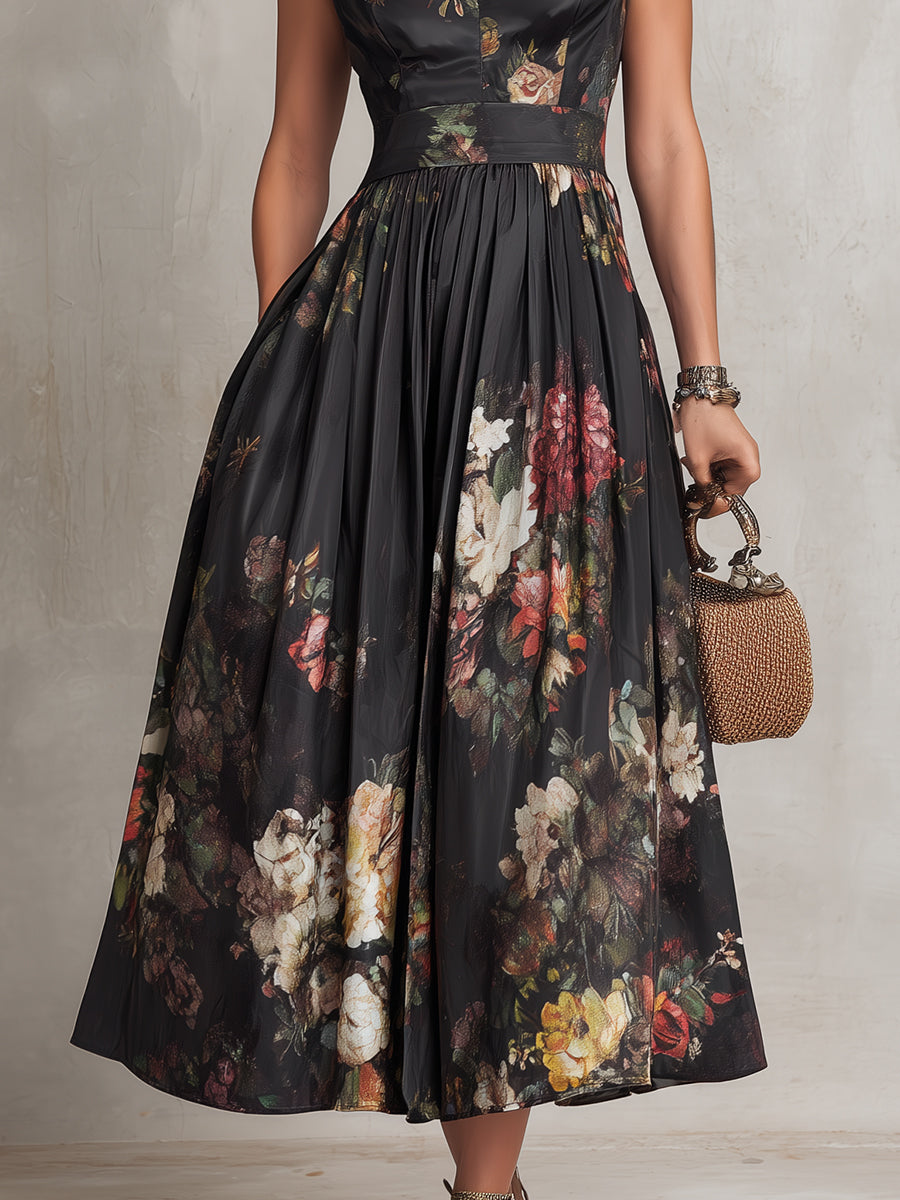 ISADORA - ABITO MIDI FLOREALE CON COLLO ALLA COREANA