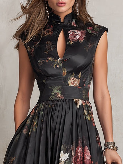 ISADORA - ABITO MIDI FLOREALE CON COLLO ALLA COREANA