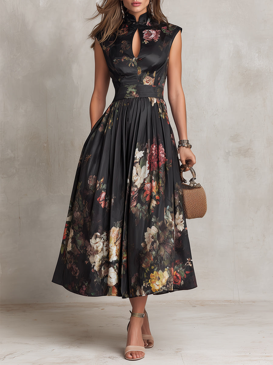 ISADORA - ABITO MIDI FLOREALE CON COLLO ALLA COREANA