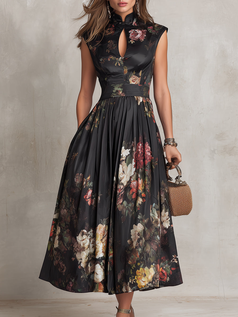ISADORA - ABITO MIDI FLOREALE CON COLLO ALLA COREANA