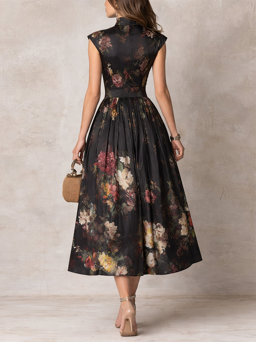 ISADORA - ABITO MIDI FLOREALE CON COLLO ALLA COREANA