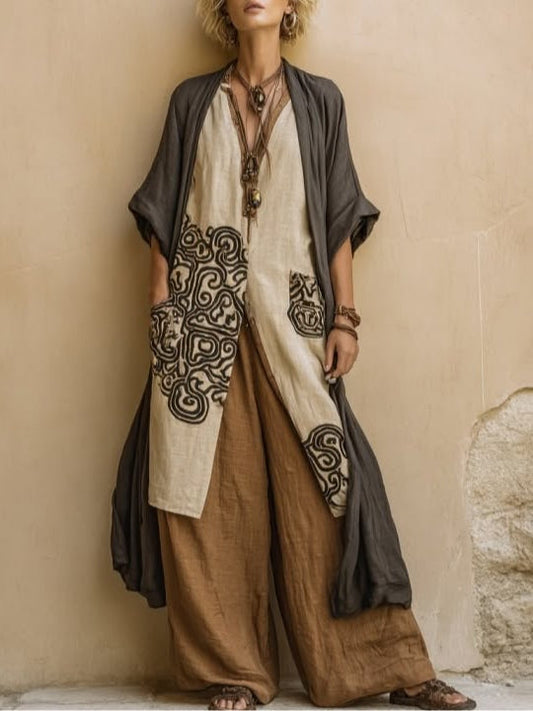 TEODORA - COMPLETO ETNICO BOHO CON KIMONO E PANTALONE PALAZZO