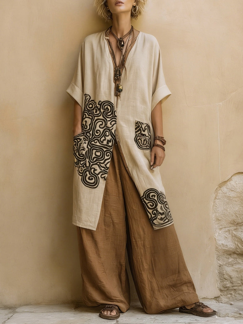 TEODORA - COMPLETO ETNICO BOHO CON KIMONO E PANTALONE PALAZZO