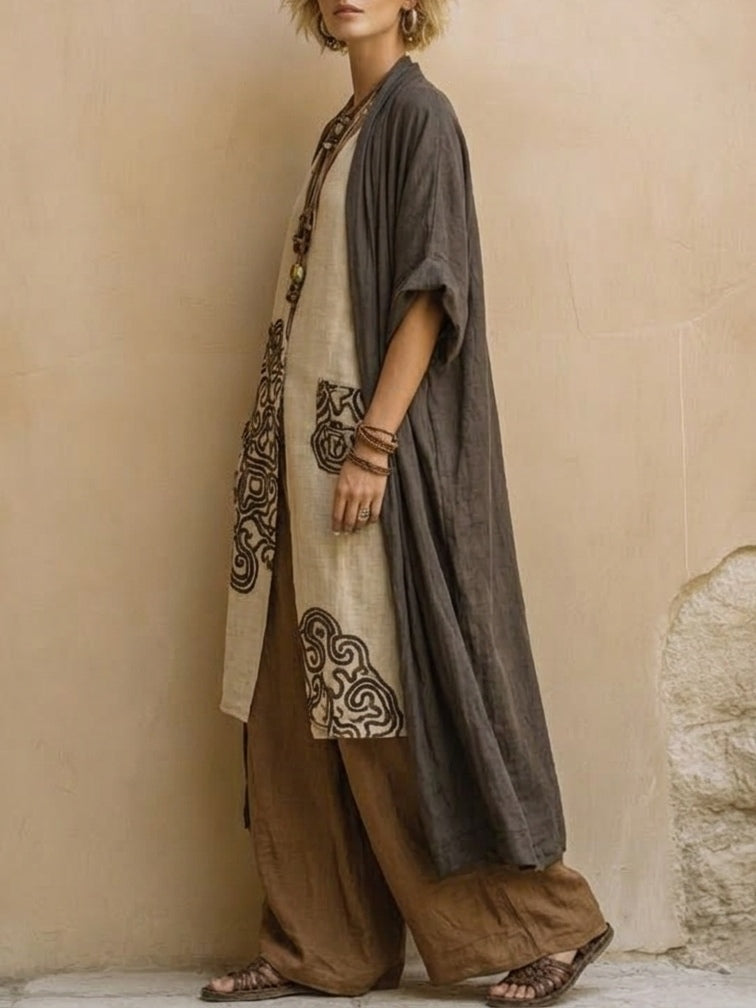 TEODORA - COMPLETO ETNICO BOHO CON KIMONO E PANTALONE PALAZZO