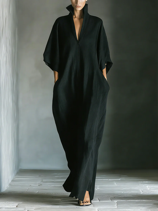 MORA - ABITO LUNGO OVERSIZE CON SCOLLO A V E MANICHE A KIMONO