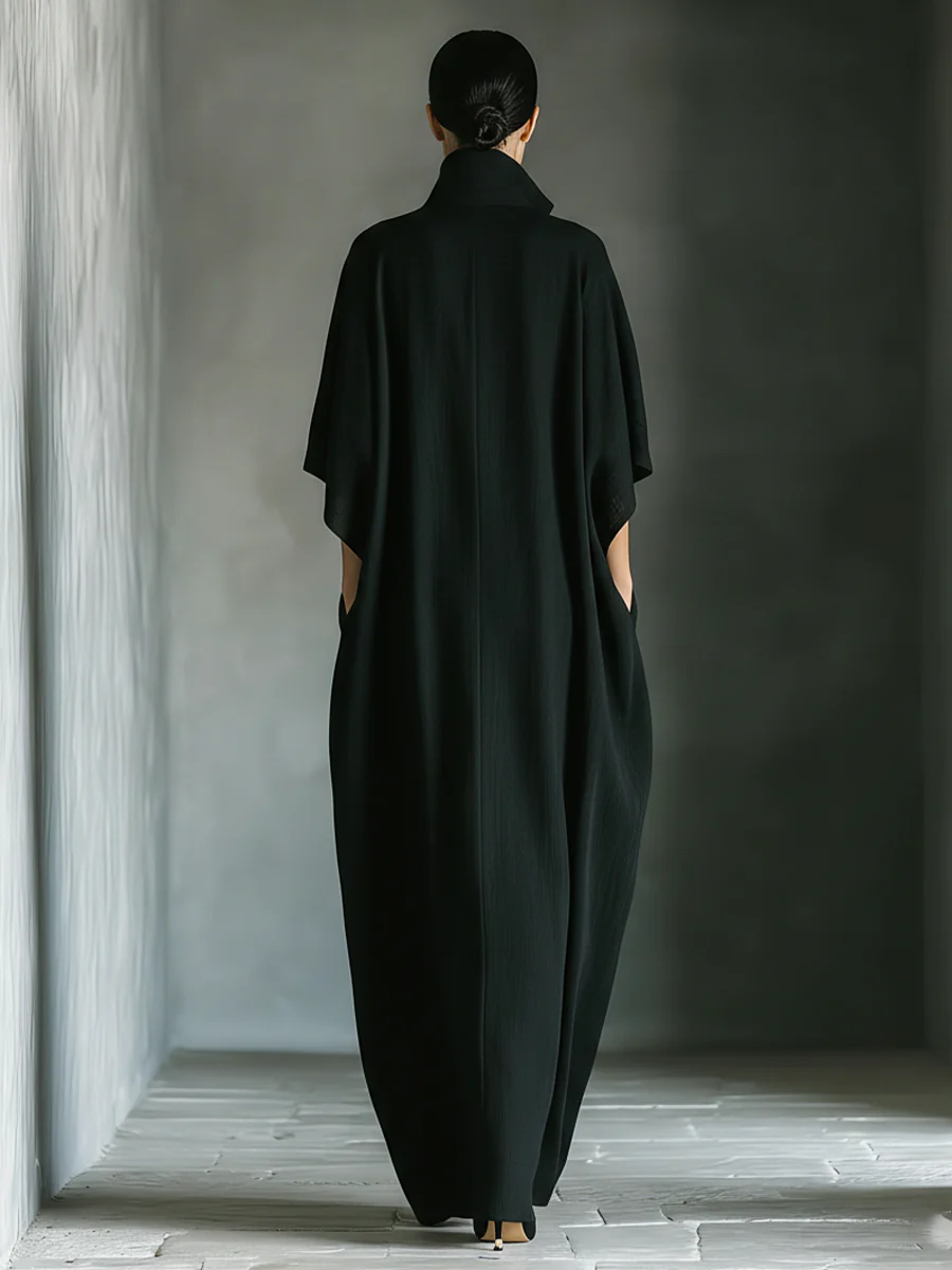 MORA - ABITO LUNGO OVERSIZE CON SCOLLO A V E MANICHE A KIMONO
