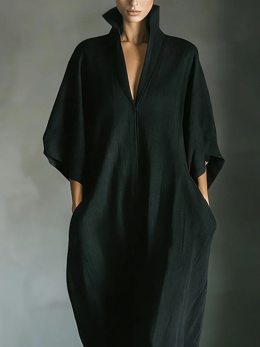 MORA - ABITO LUNGO OVERSIZE CON SCOLLO A V E MANICHE A KIMONO