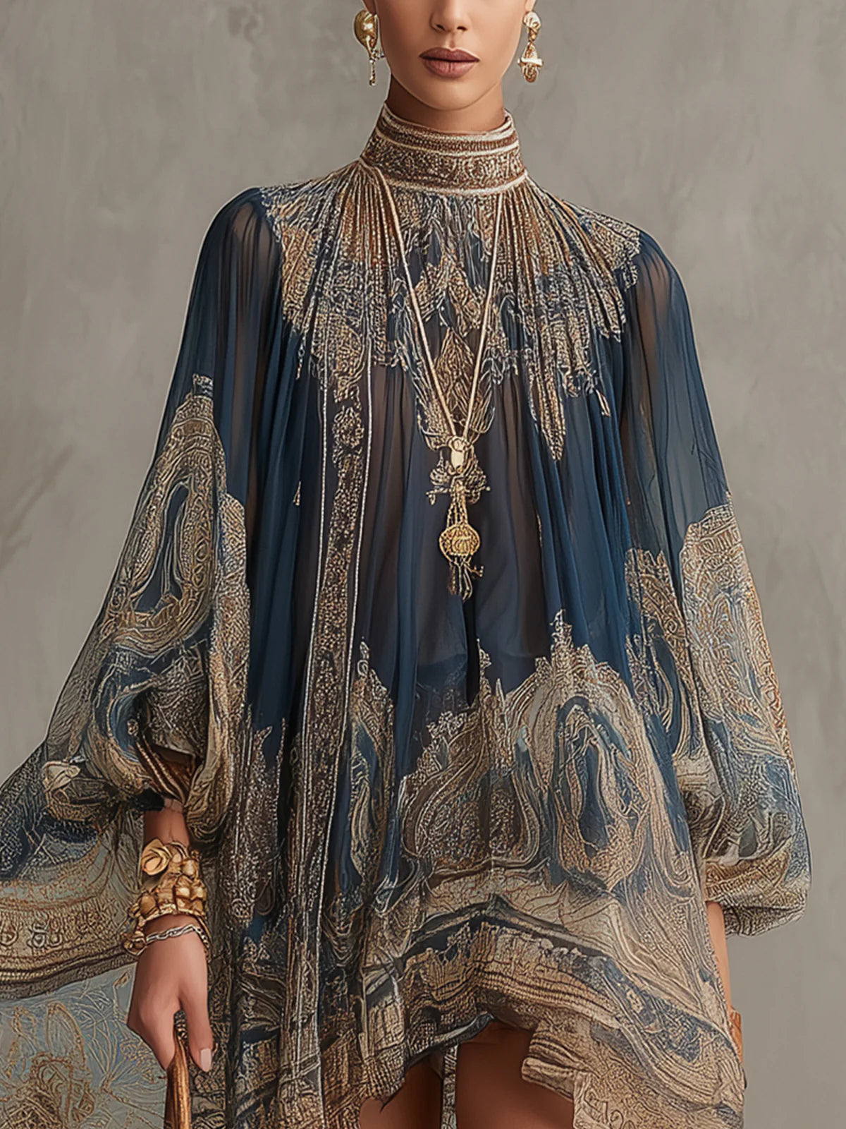 ARABELLA - ABITO CAPE CON STAMPA PAISLEY E COLLO ALTO