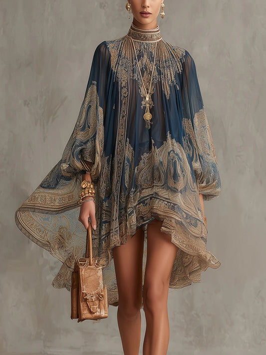 ARABELLA | ABITO CAPE CON STAMPA PAISLEY E COLLO ALTO