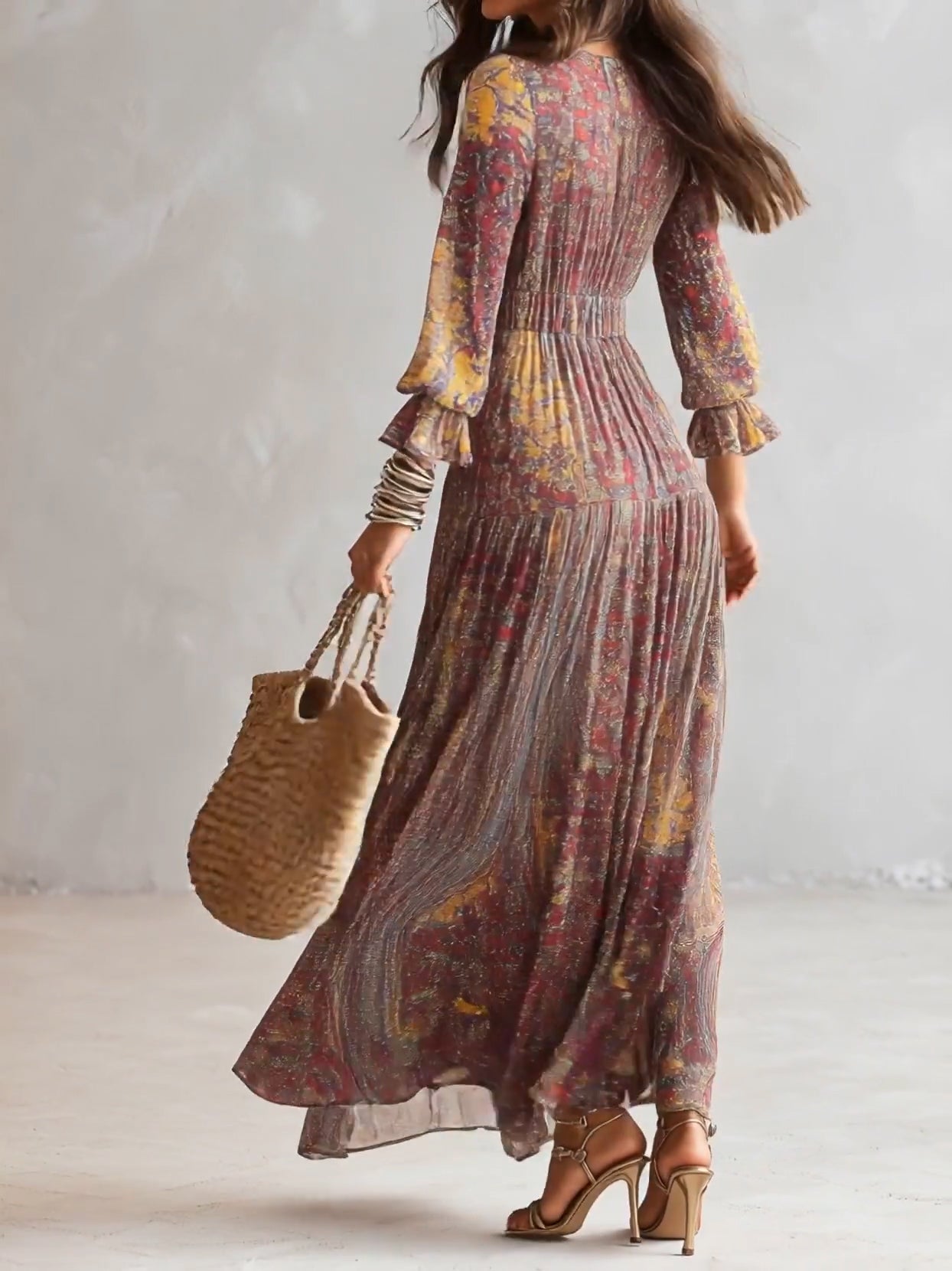 LEONORA - ABITO LUNGO PAISLEY CON LACCETTO IN VITA