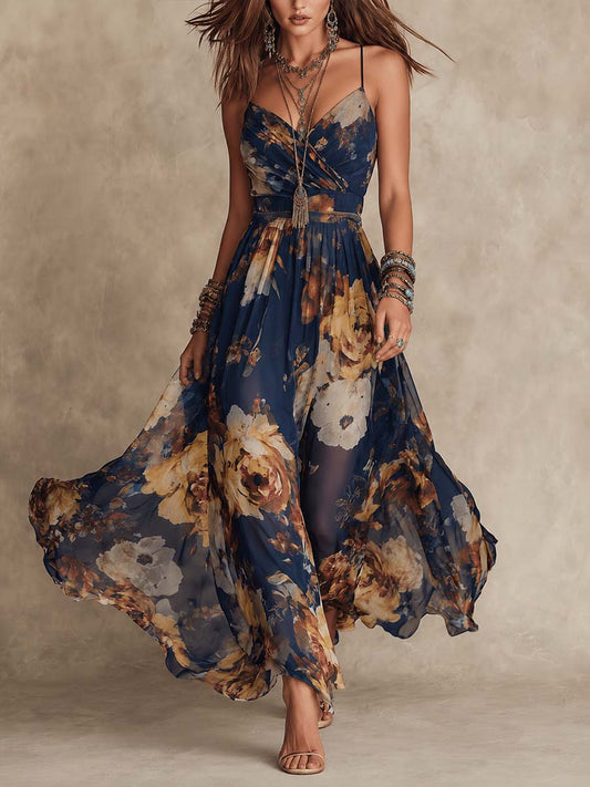 IMELDA - ABITO LUNGO BOHO ROMANTICO CON STAMPA FLOREALE