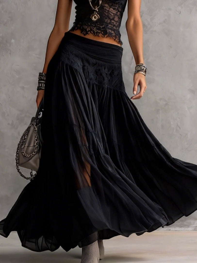 VANESSA - COMPLETO DARK BOHO CON CROP TOP E GONNA IN PIZZO